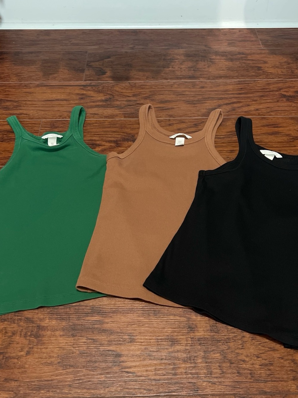 H&M Ribbed Tank Top Set in Green, Brown & Black